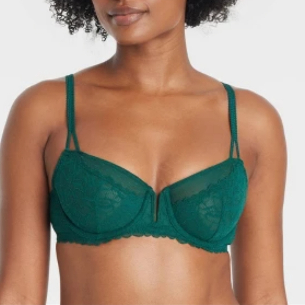 Women's Unlined Balconette Bra Elegant Lace Bra in Teal Auden 32B